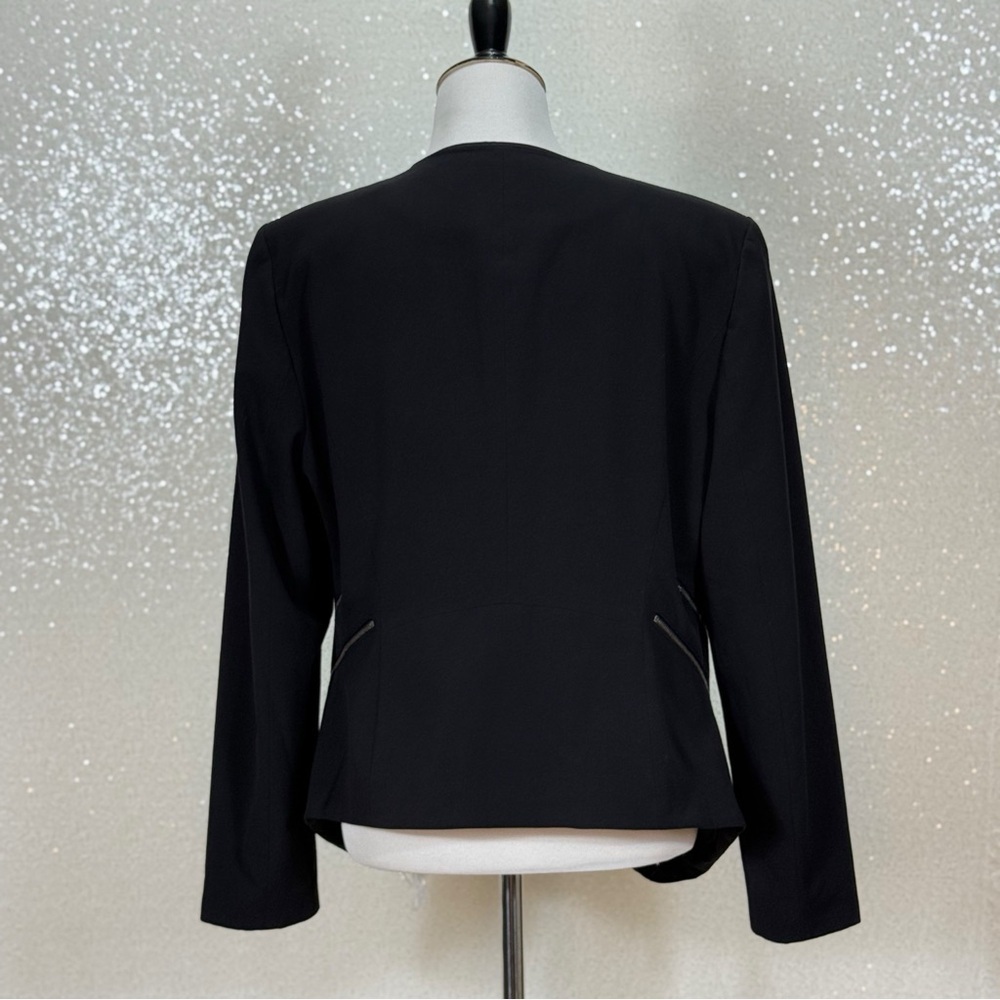 Vince Camuto Black Open Front Blazer Jacket Zip Pocket Career Work Office Womens - Picture 7 of 13